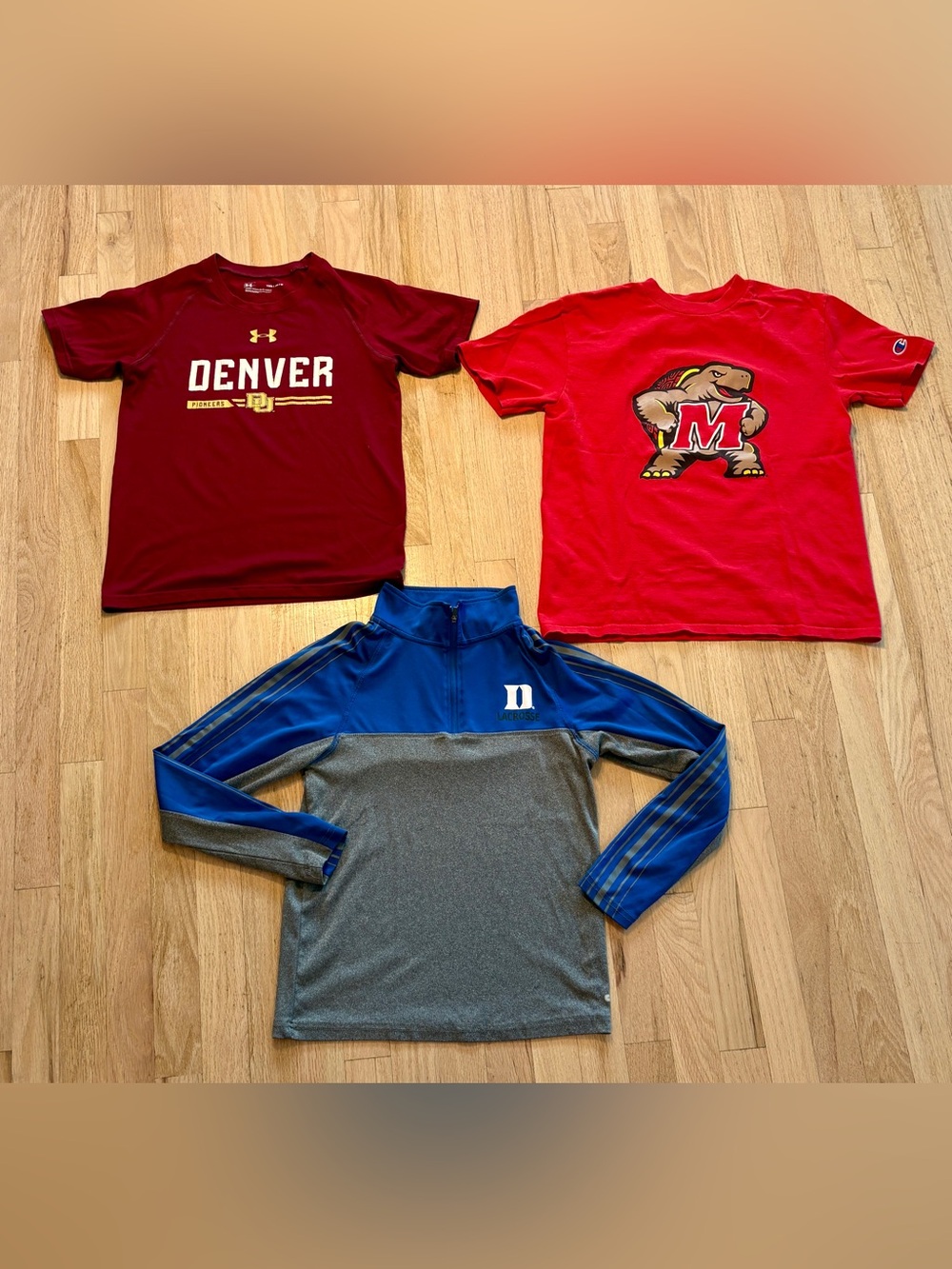 3 Piece College Sports Shirt Lot Denver Maryland Duke Youth Medium Large M L